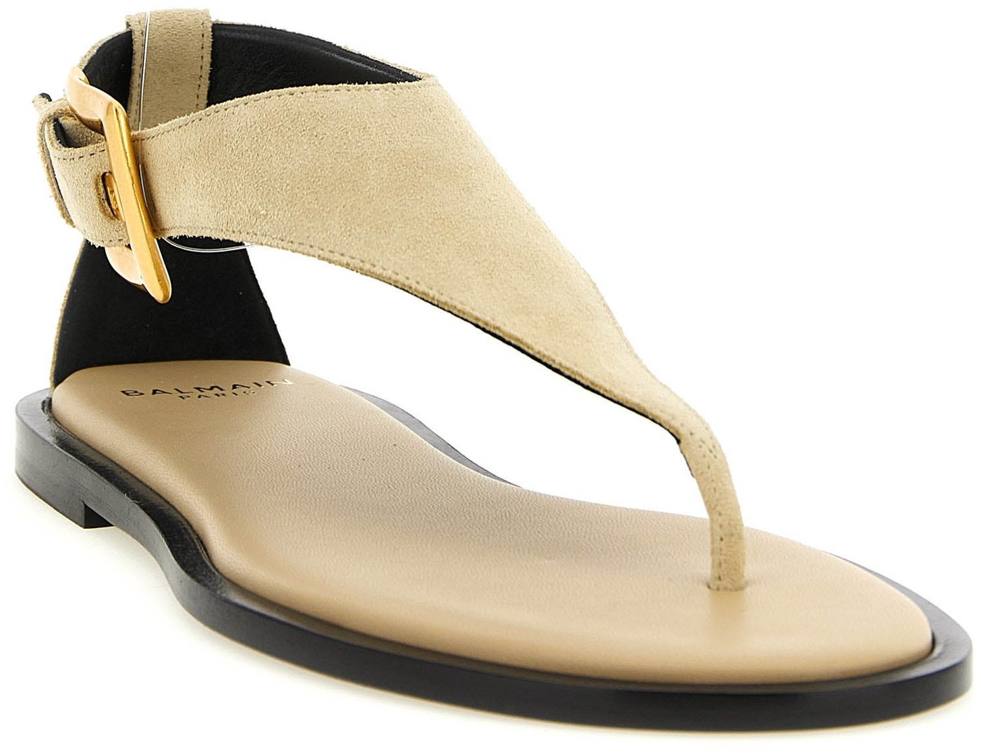 Balmain Beige Calfskin Flat Sandals