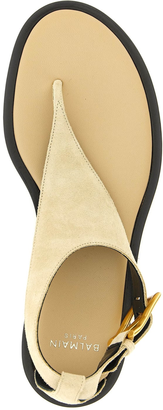 Balmain Beige Calfskin Flat Sandals