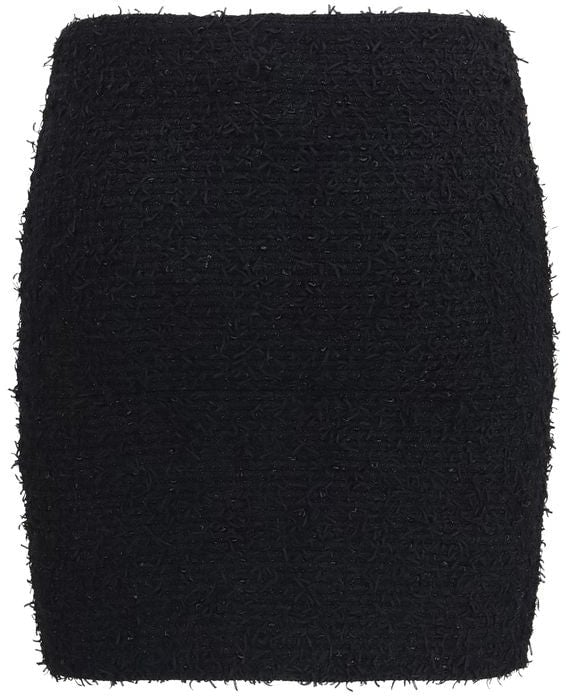 Black Textured Gold-Button Mini Skirt