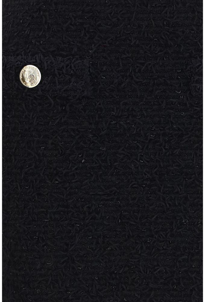 Black Textured Gold-Button Mini Skirt