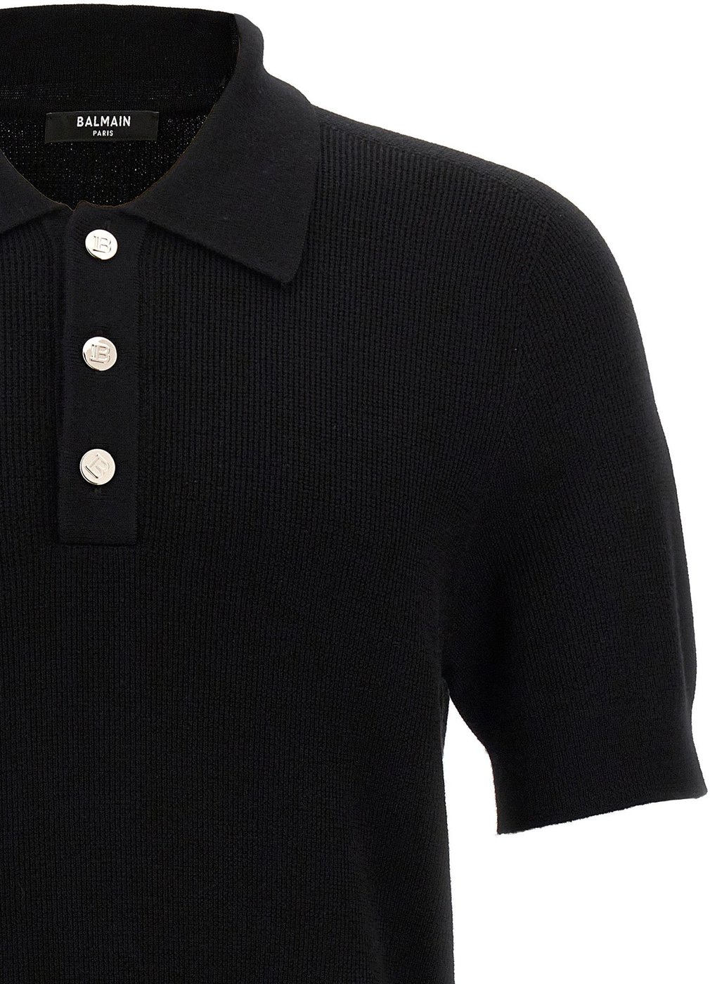 Balmain Black Merino Wool Polo Shirt