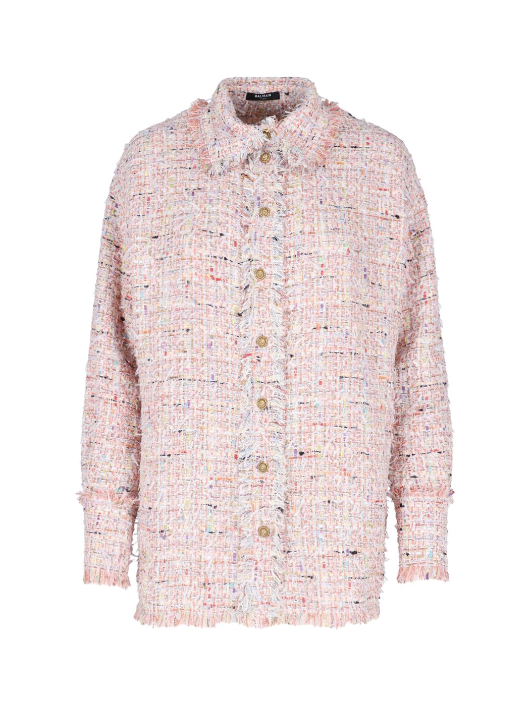 Multicolor Tweed Long-Sleeved Shirt with Gold-Tone Buttons