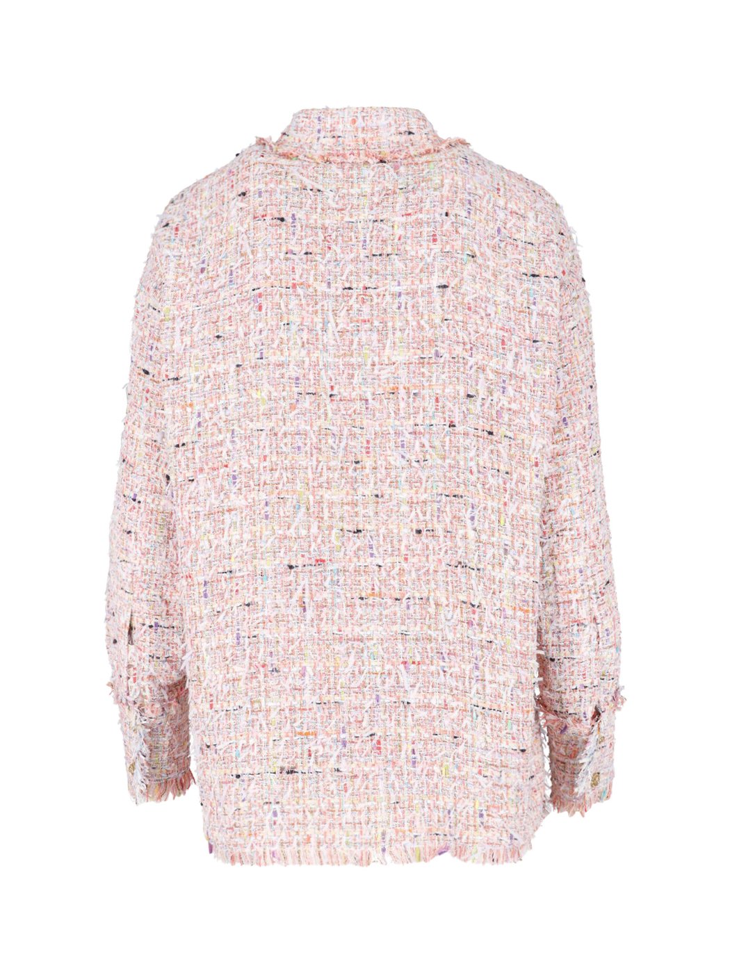 Multicolor Tweed Long-Sleeved Shirt with Gold-Tone Buttons