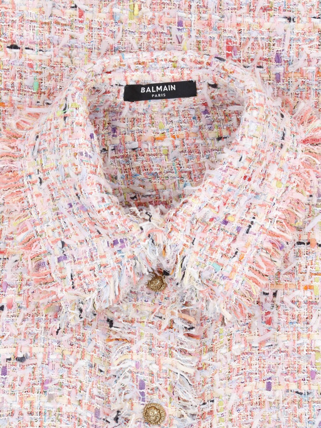 Multicolor Tweed Long-Sleeved Shirt with Gold-Tone Buttons