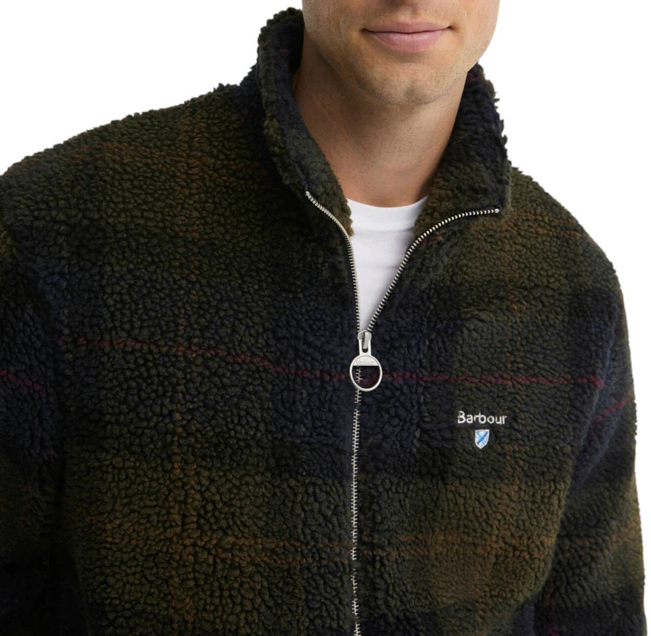 Blouson bouclette Fleece navy vert shadow tartan Barbour Homme MFL 0187 TN43