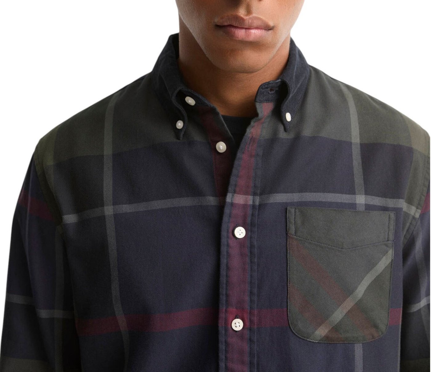 Chemise tartan shadow navy vert col velours Dunon Barbour homme MSH 5901 TN43