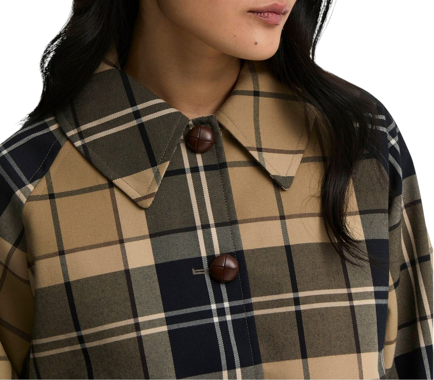 Trench Delilah court tartan beige écru navy Barbour femme LSP 0361 BE52