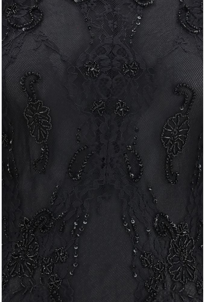 Black Sheer Sleeve Floral Embroidered Mini Dress