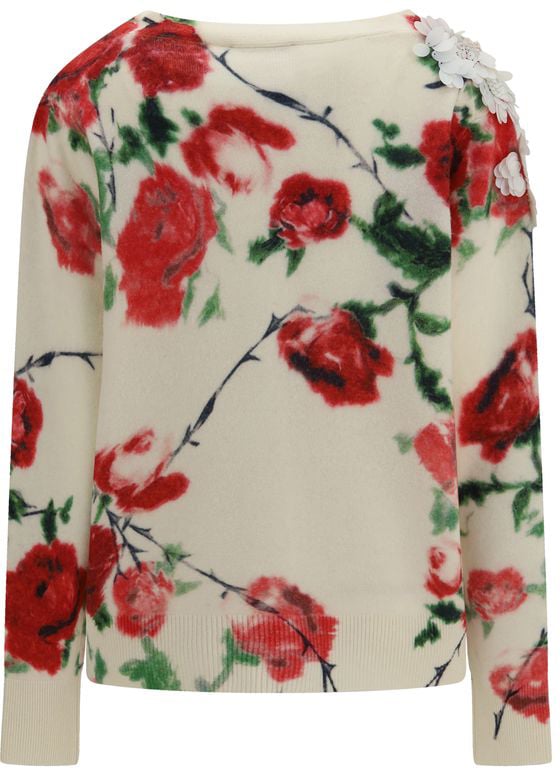 Floral V-Neck 3D Appliqué Detail Sweater
