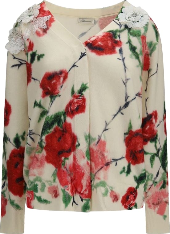 Floral V-Neck 3D Appliqué Detail Sweater