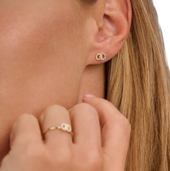 Blush Oorbellen 7397YZI 14k Geelgoud 2 Circle met Zirkonia 5.1mm x 7.5mm