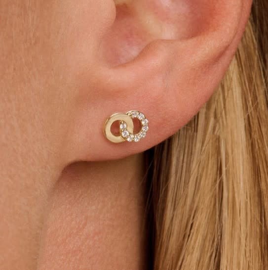 Blush Oorbellen 7397YZI 14k Geelgoud 2 Circle met Zirkonia 5.1mm x 7.5mm