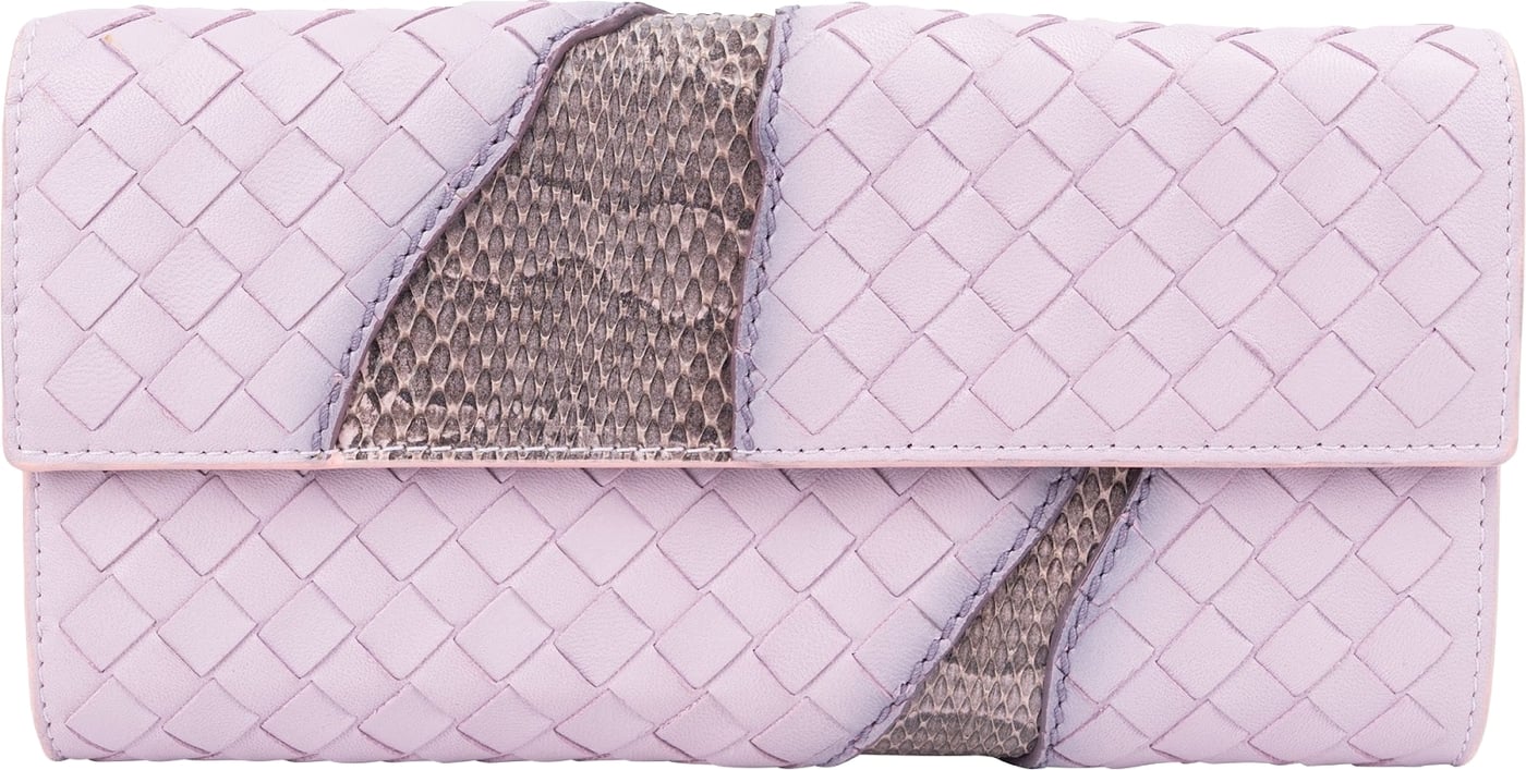 Bottega Veneta Lilac Intrecciato Ayers Python Leather Continental Wallet