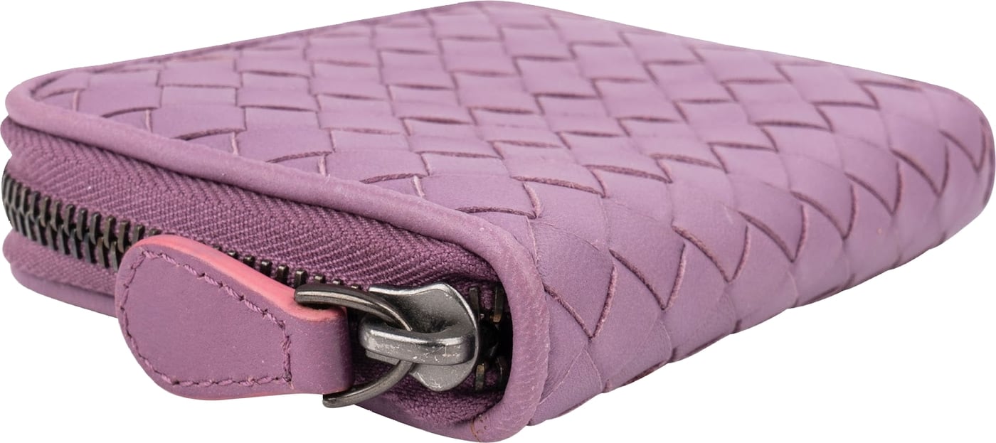 Bottega Veneta Purple Intrecciato Leather Small Zip Around Wallet