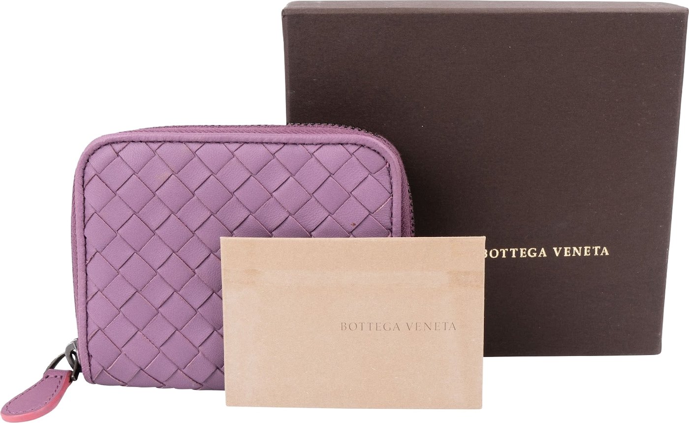Bottega Veneta Purple Intrecciato Leather Small Zip Around Wallet