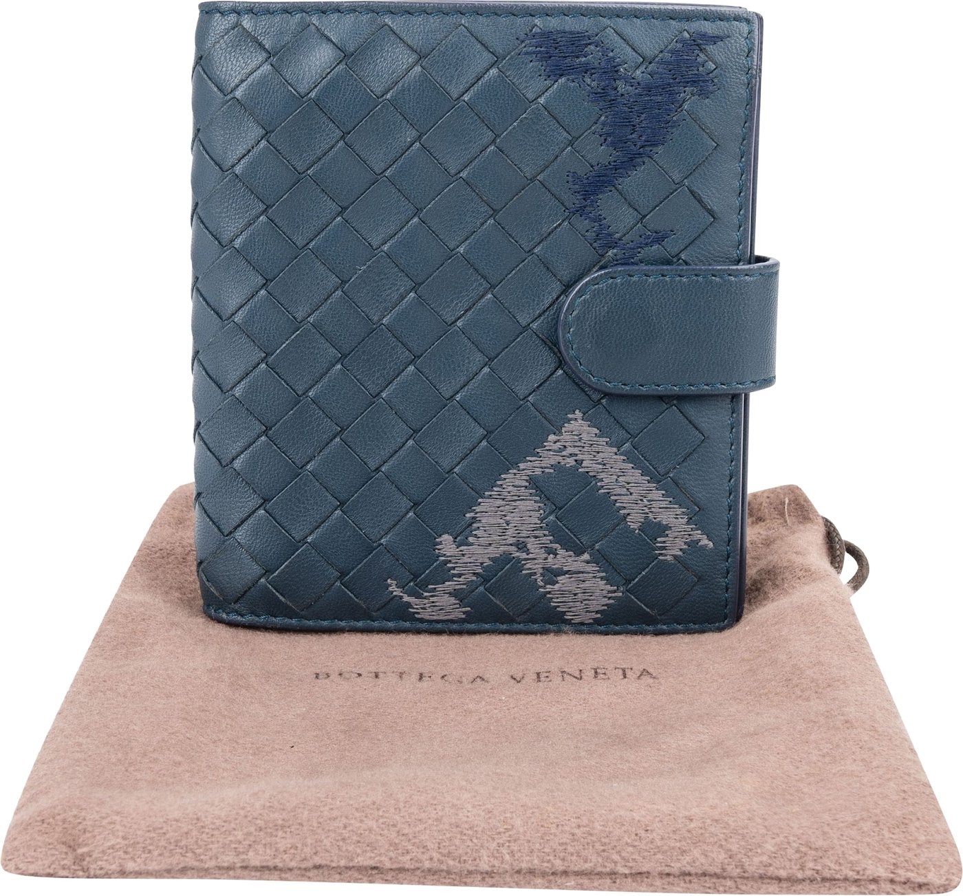 Bottega Veneta Blue Stitched Intrecciato Leather Wallet