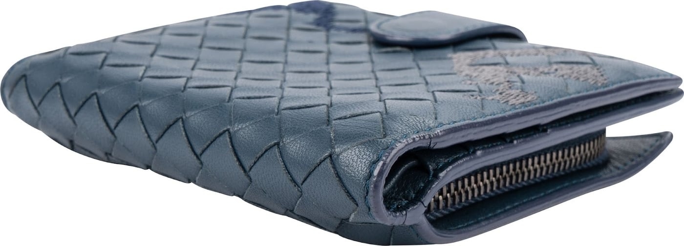 Bottega Veneta Blue Stitched Intrecciato Leather Wallet