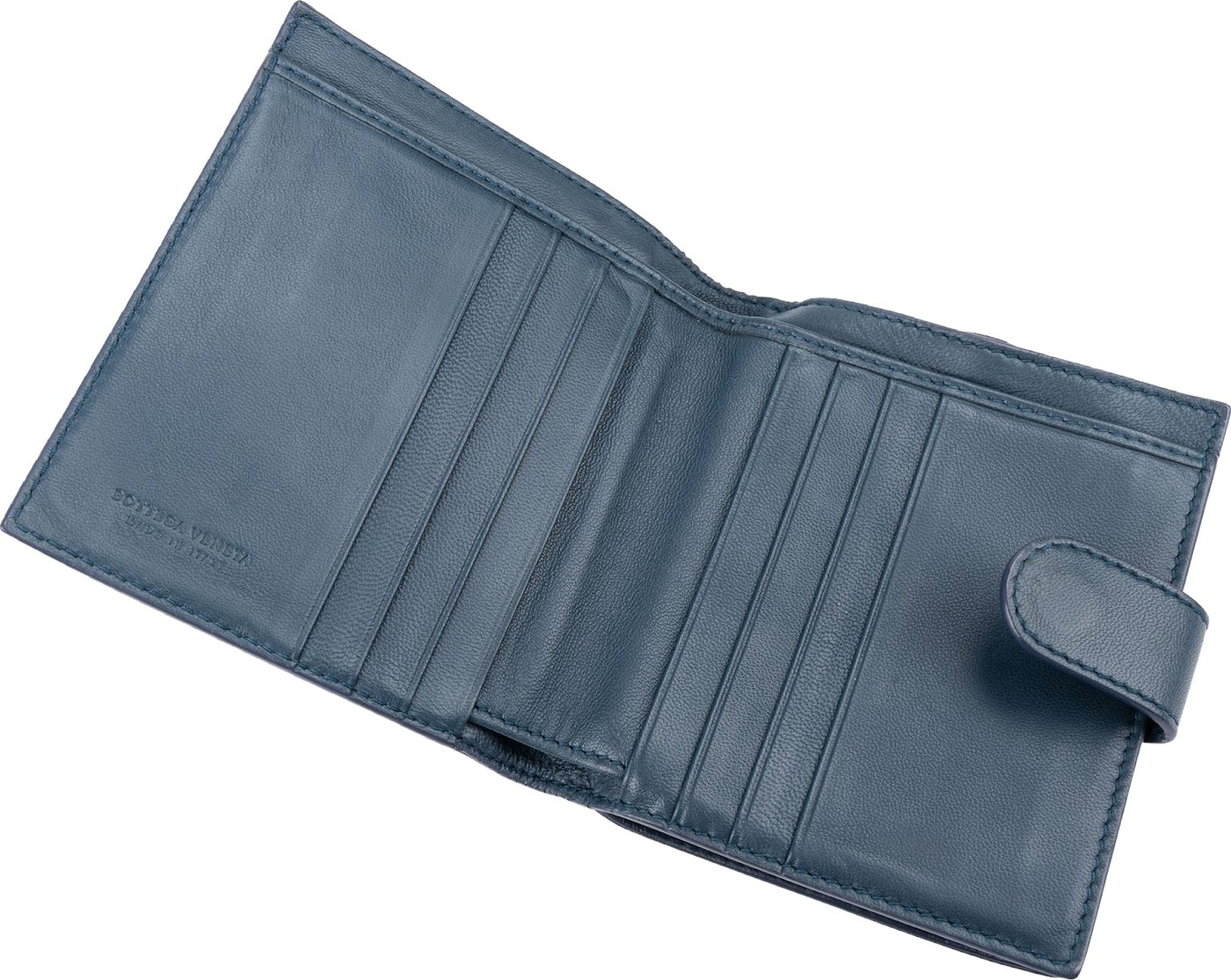 Bottega Veneta Blue Stitched Intrecciato Leather Wallet