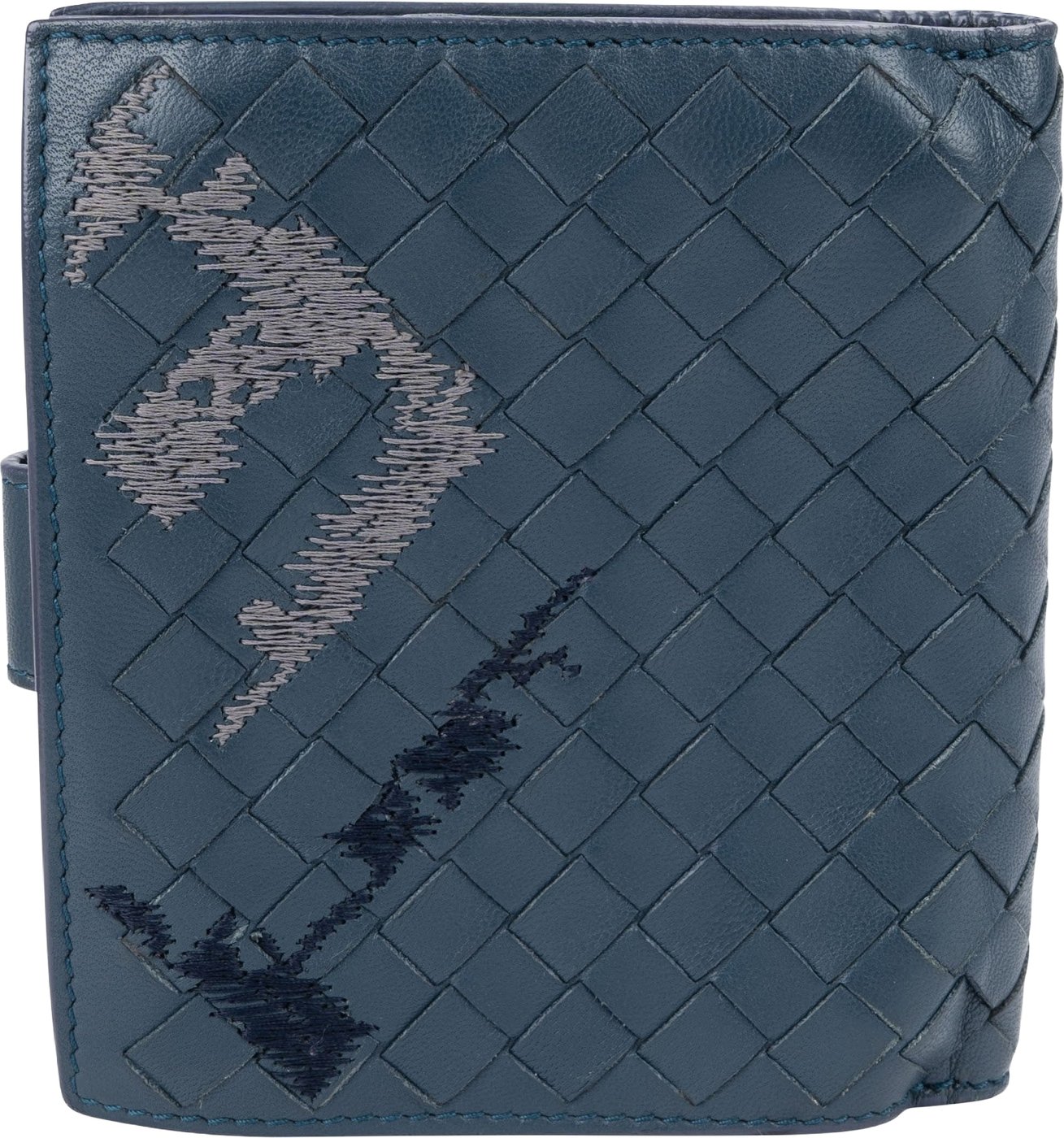 Bottega Veneta Blue Stitched Intrecciato Leather Wallet
