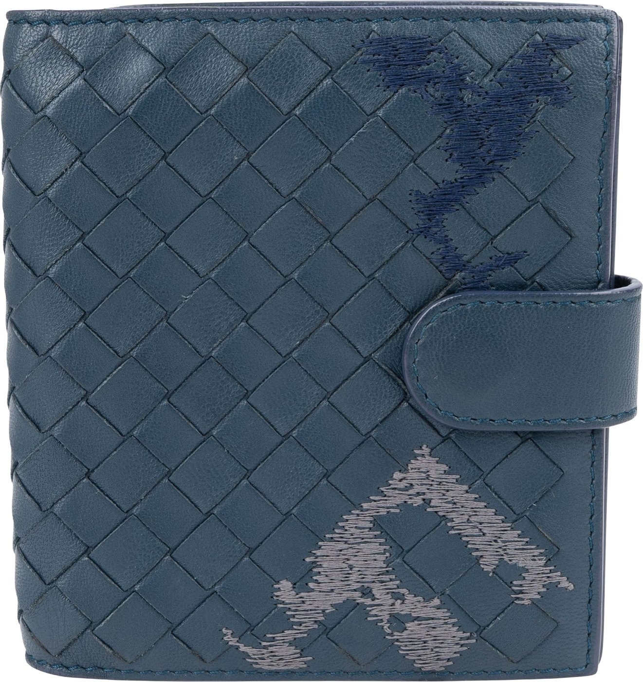 Bottega Veneta Blue Stitched Intrecciato Leather Wallet