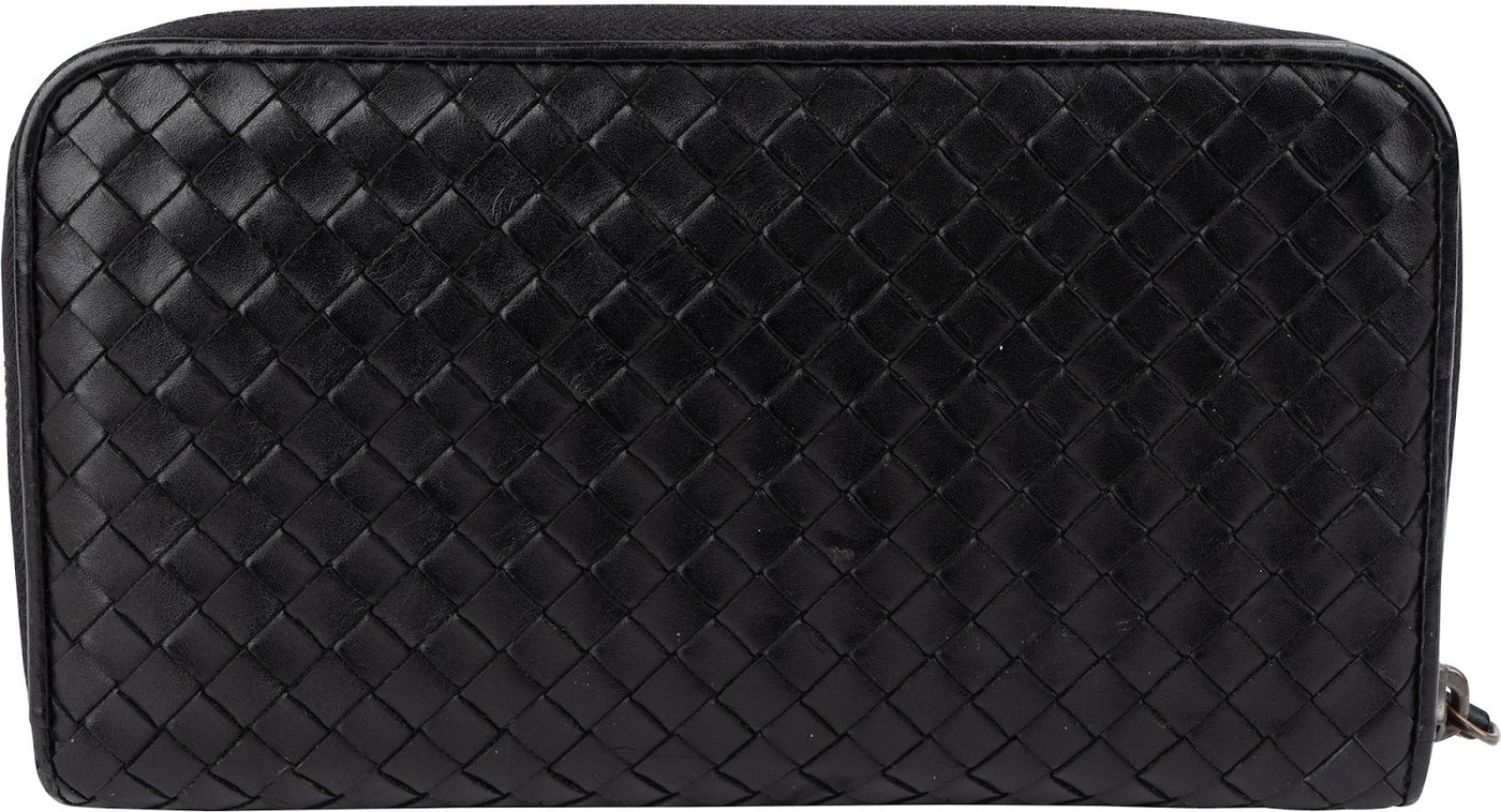 Bottega Veneta Black Intrecciato Leather Zip Around Wallet