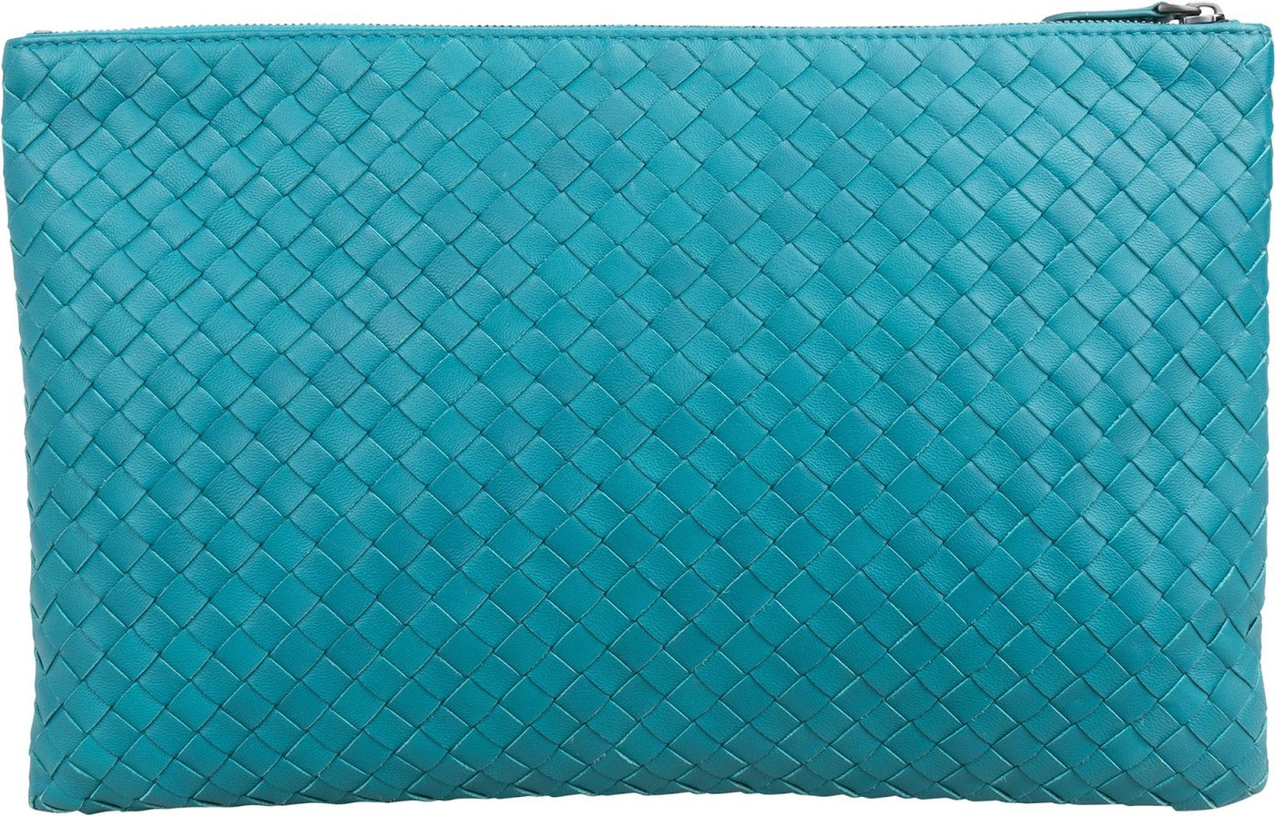 Bottega Veneta Blue Intrecciato Leather Clutch