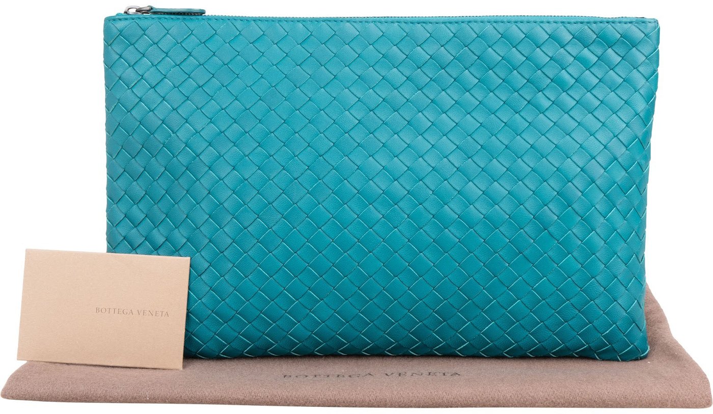 Bottega Veneta Blue Intrecciato Leather Clutch