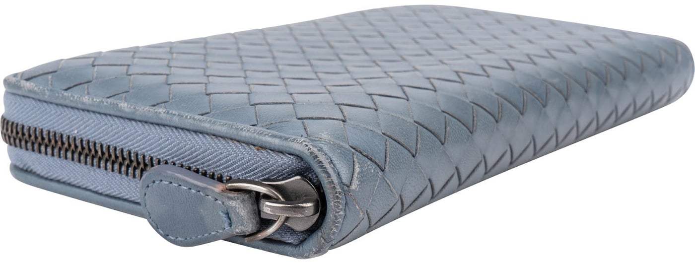 Bottega Veneta Blue Intrecciato Zip Around Wallet