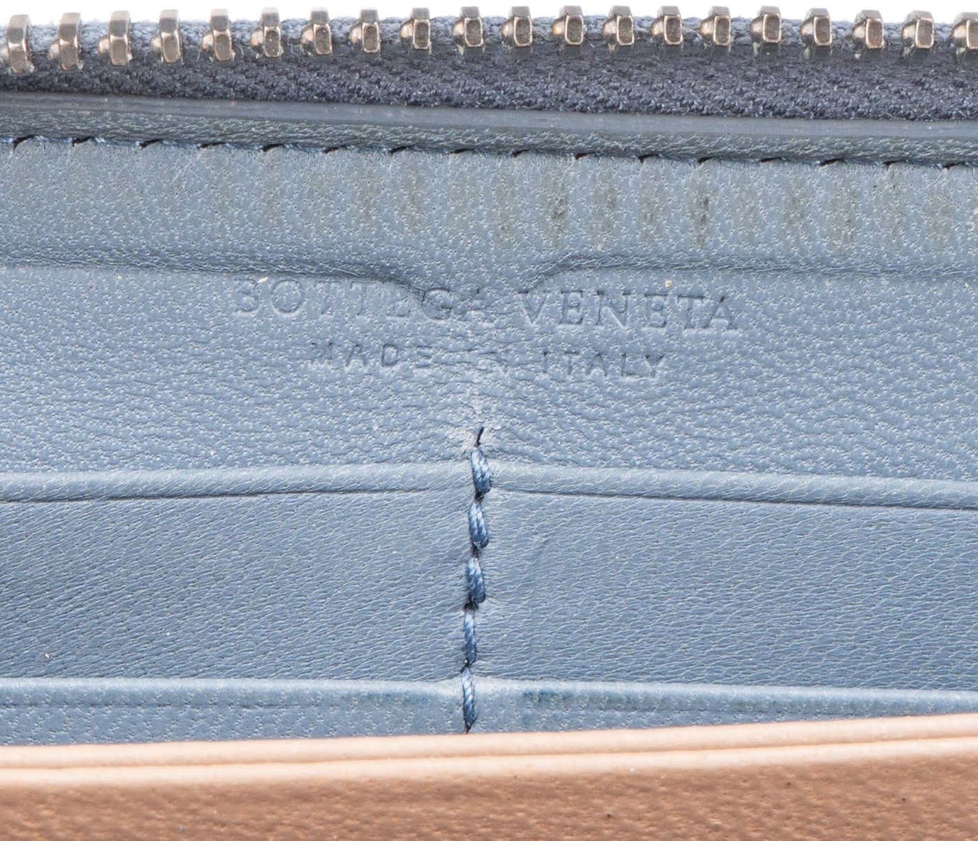 Bottega Veneta Blue Intrecciato Zip Around Wallet