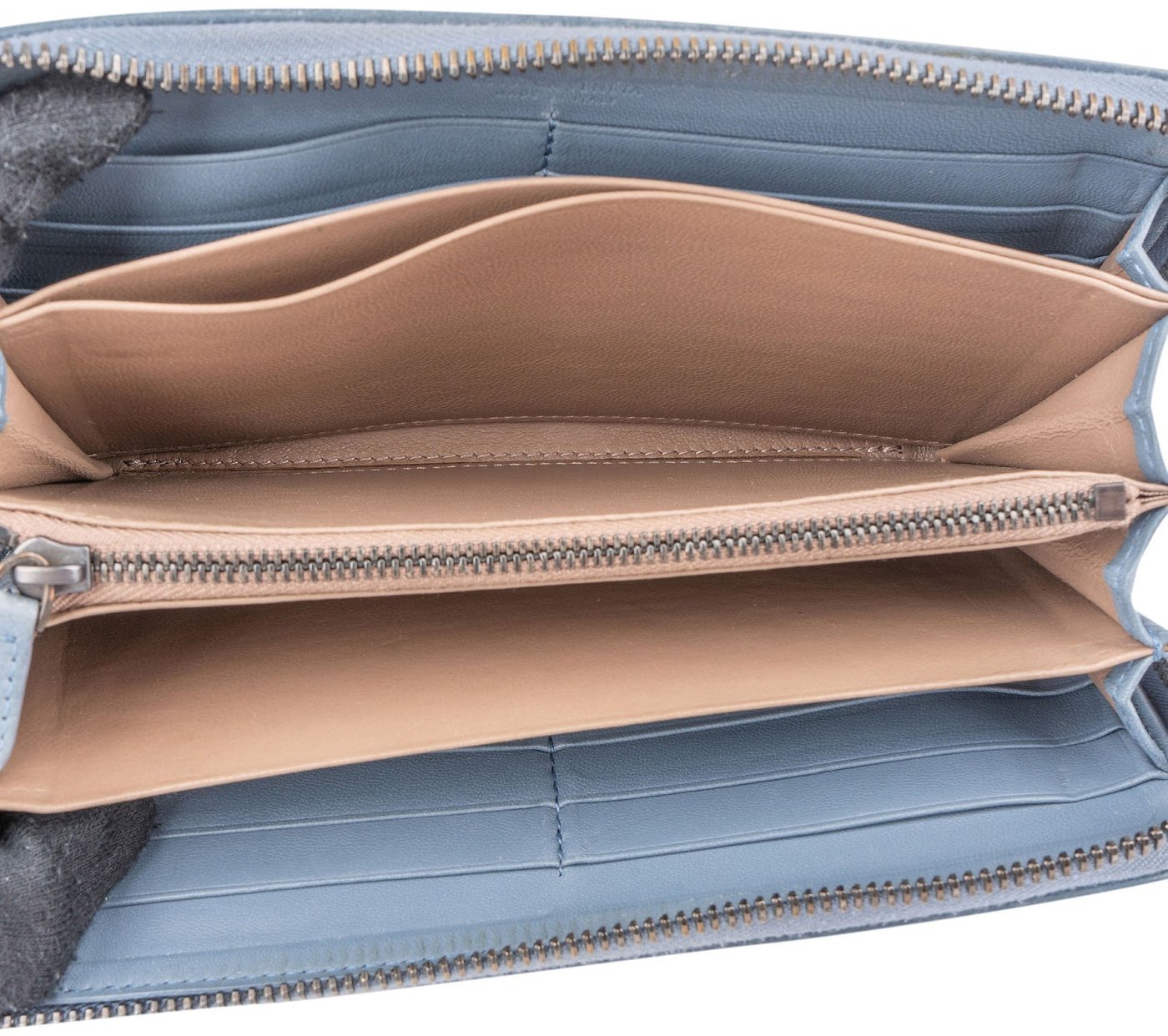 Bottega Veneta Blue Intrecciato Zip Around Wallet