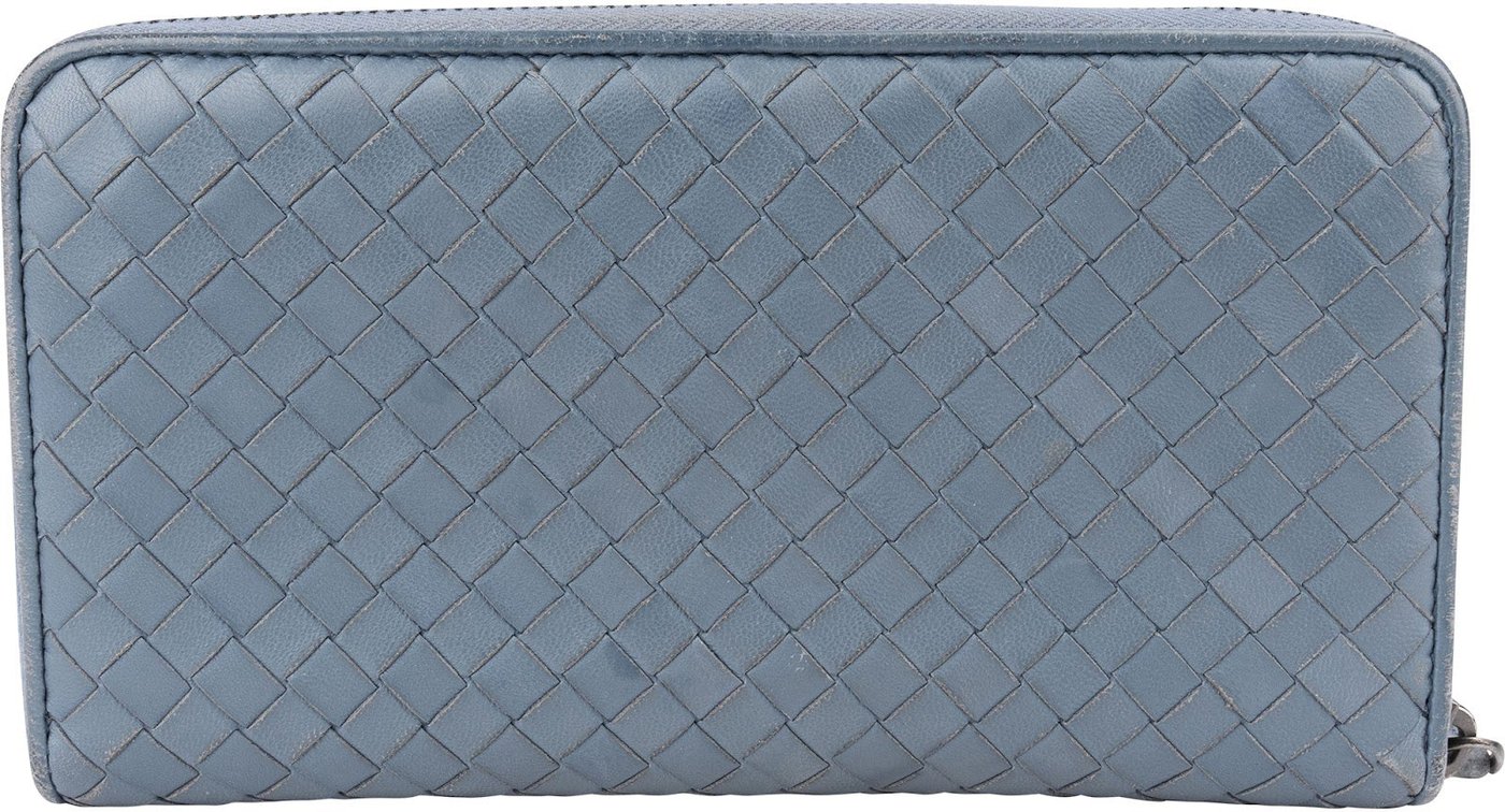 Bottega Veneta Blue Intrecciato Zip Around Wallet