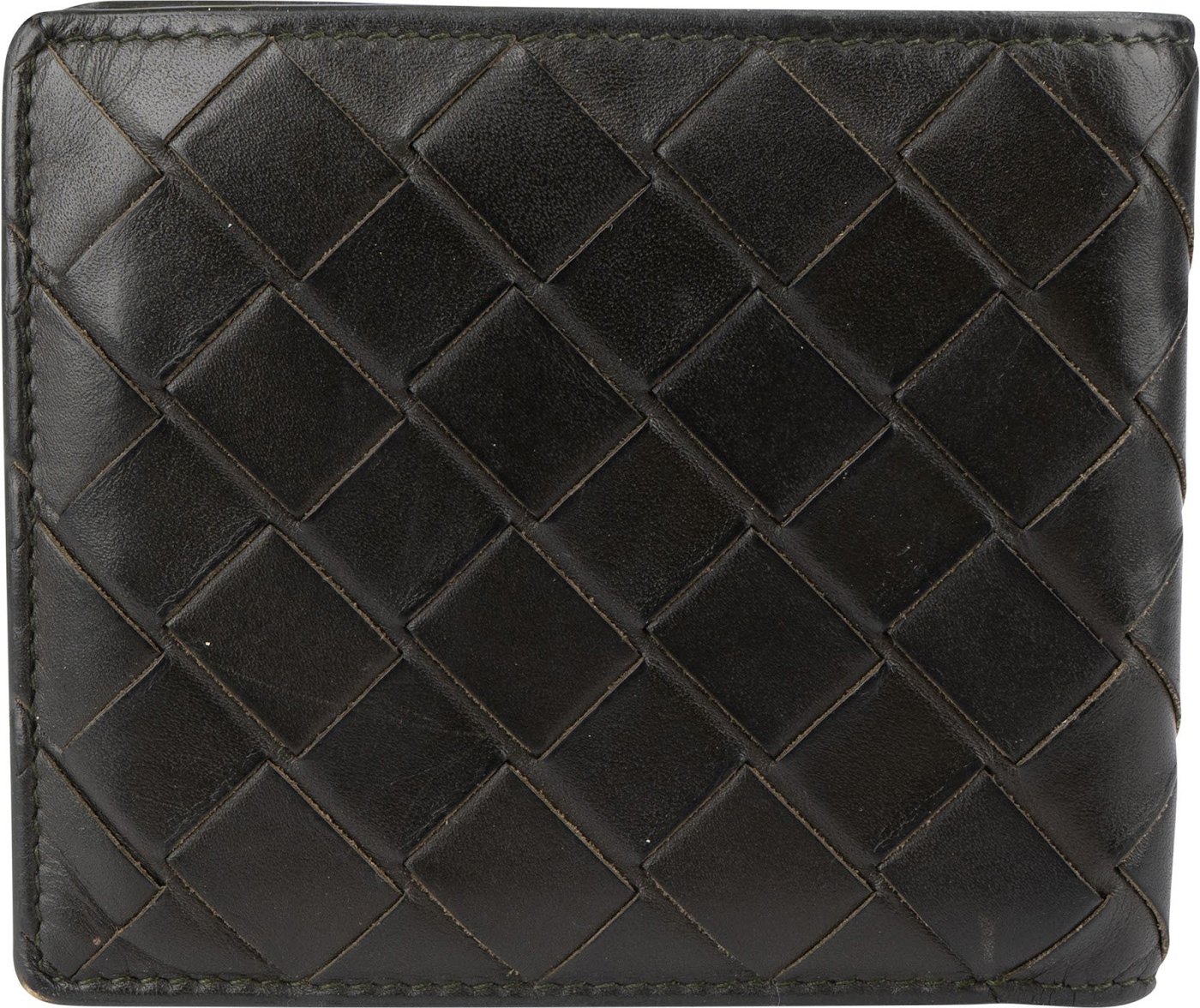 Bottega Veneta Dark Green Intrecciato Leather Bifold Wallet