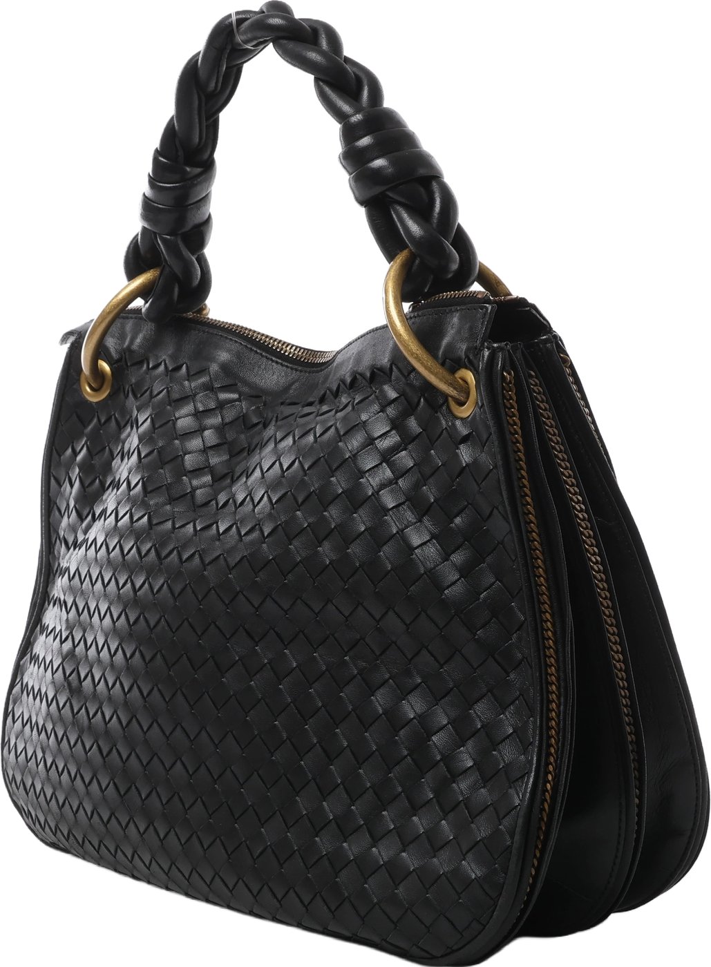Bottega Veneta Intrecciato Leather Shoulder Bag in Black 169850