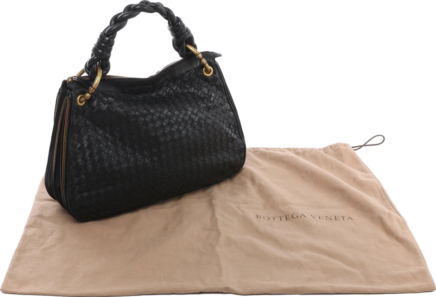 Bottega Veneta Intrecciato Leather Shoulder Bag in Black 169850