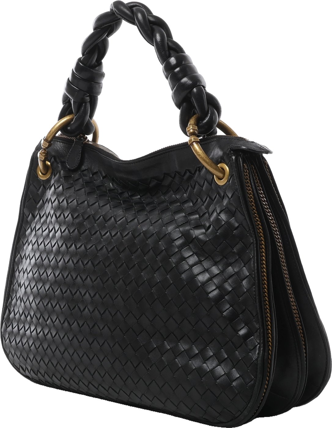 Bottega Veneta Intrecciato Leather Shoulder Bag in Black 169850