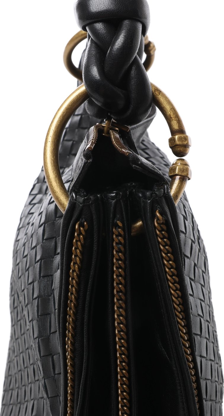 Bottega Veneta Intrecciato Leather Shoulder Bag in Black 169850
