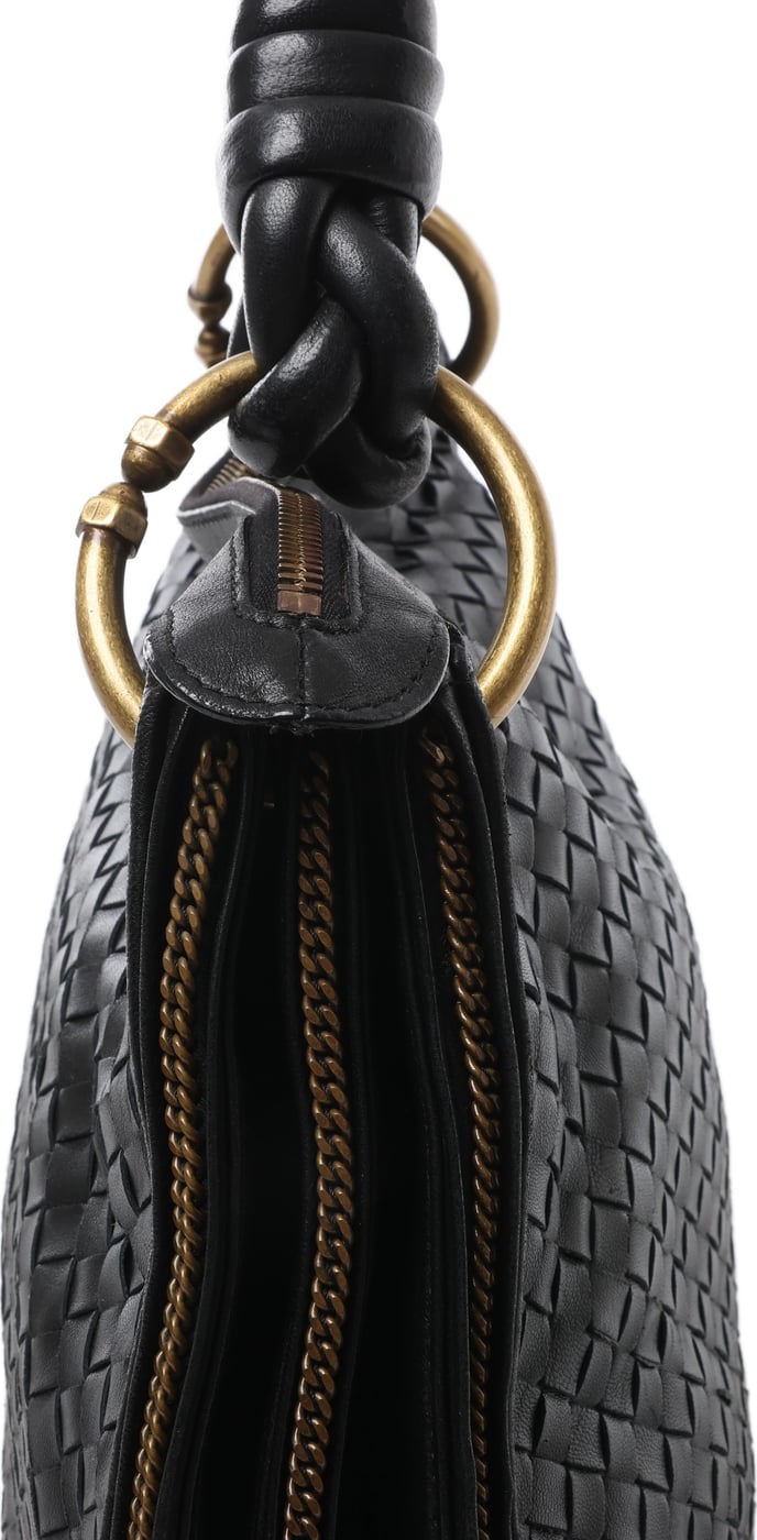 Bottega Veneta Intrecciato Leather Shoulder Bag in Black 169850