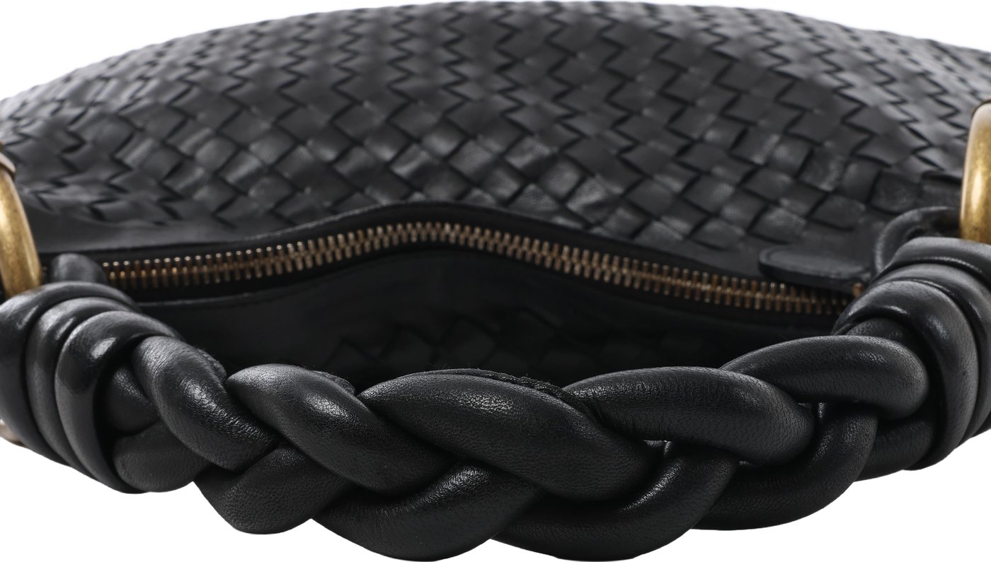 Bottega Veneta Intrecciato Leather Shoulder Bag in Black 169850