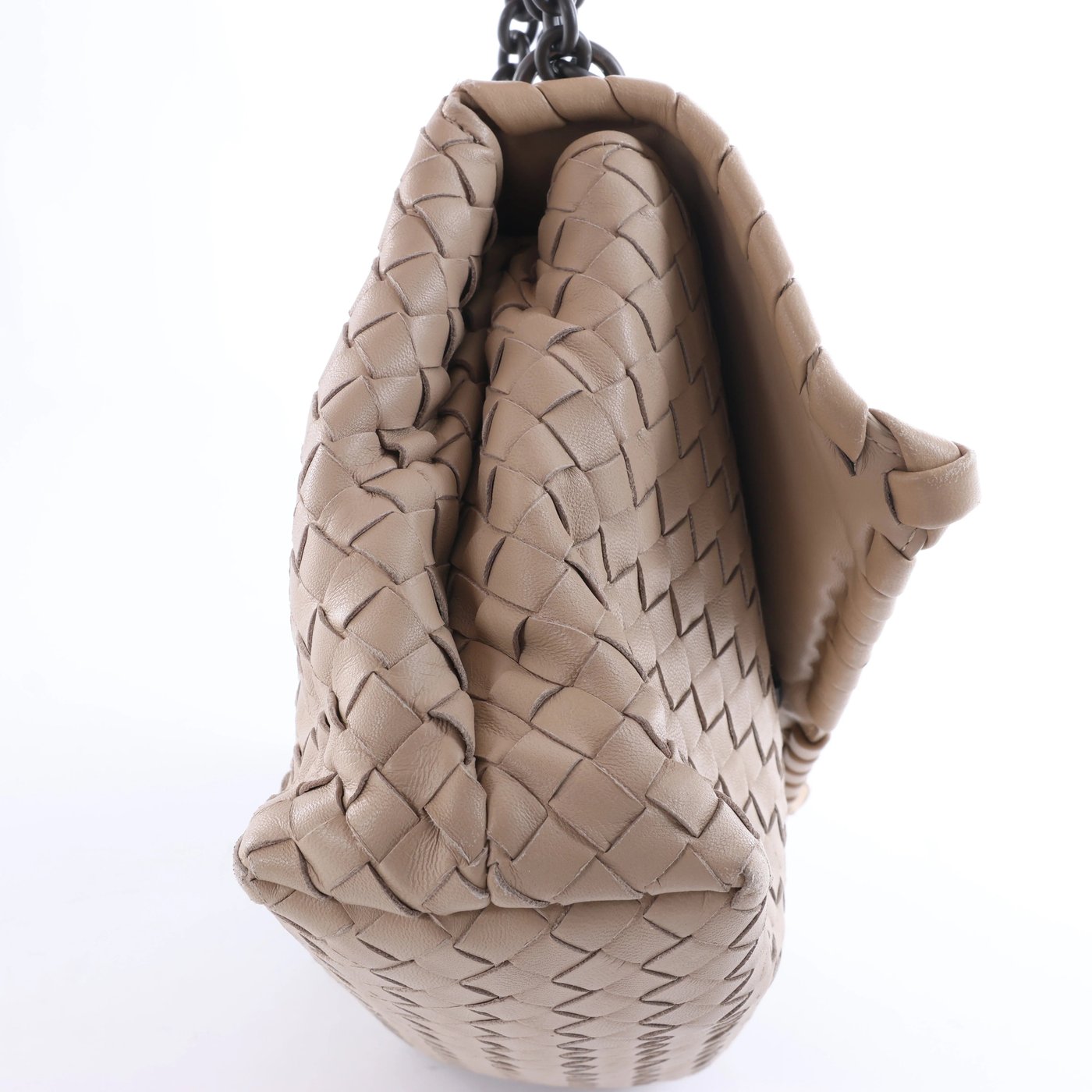 Bottega Veneta Olympia Intrecciato Leather Chain Shoulder Bag in Beige