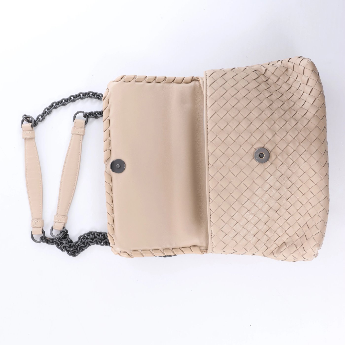 Bottega Veneta Olympia Intrecciato Leather Chain Shoulder Bag in Beige