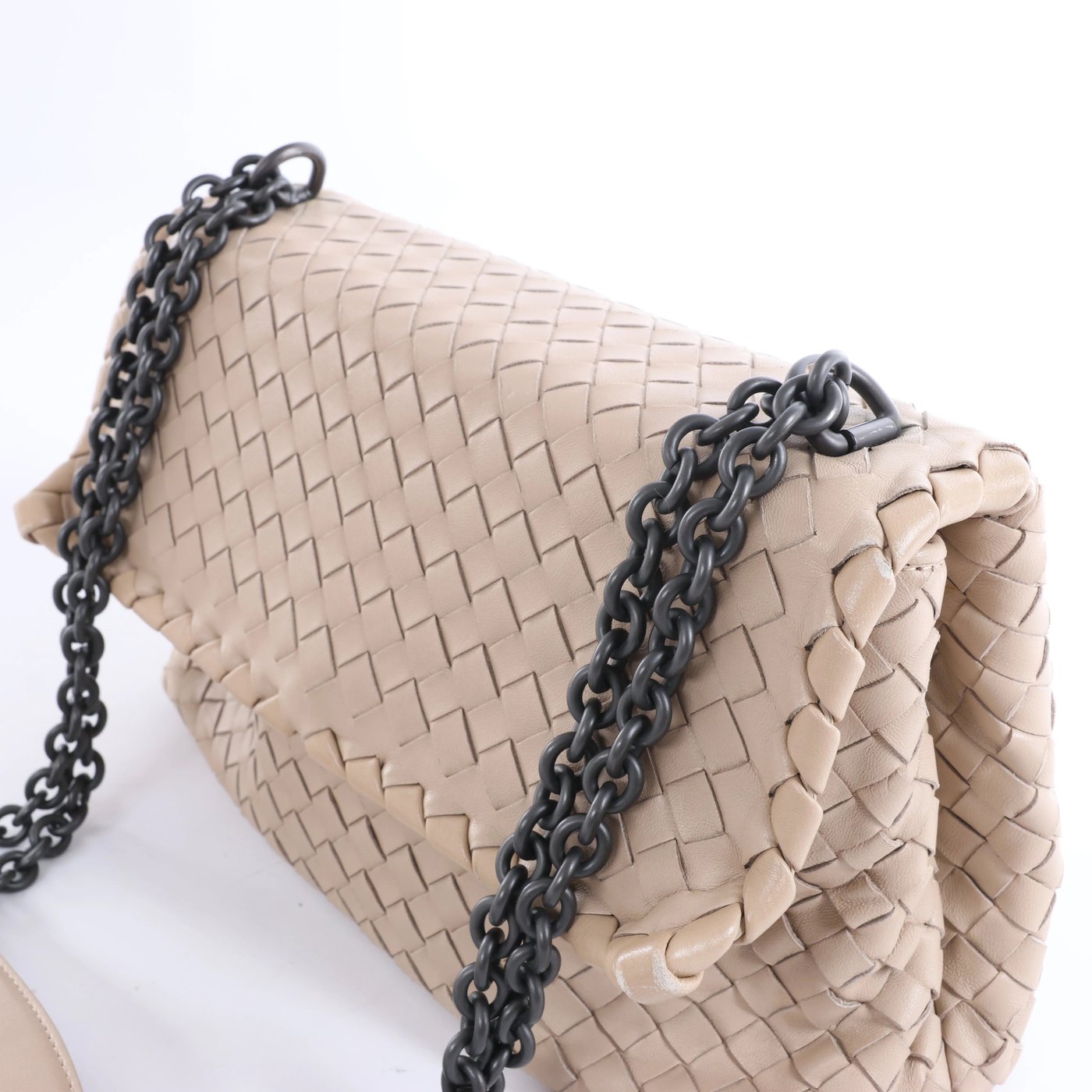 Bottega Veneta Olympia Intrecciato Leather Chain Shoulder Bag in Beige