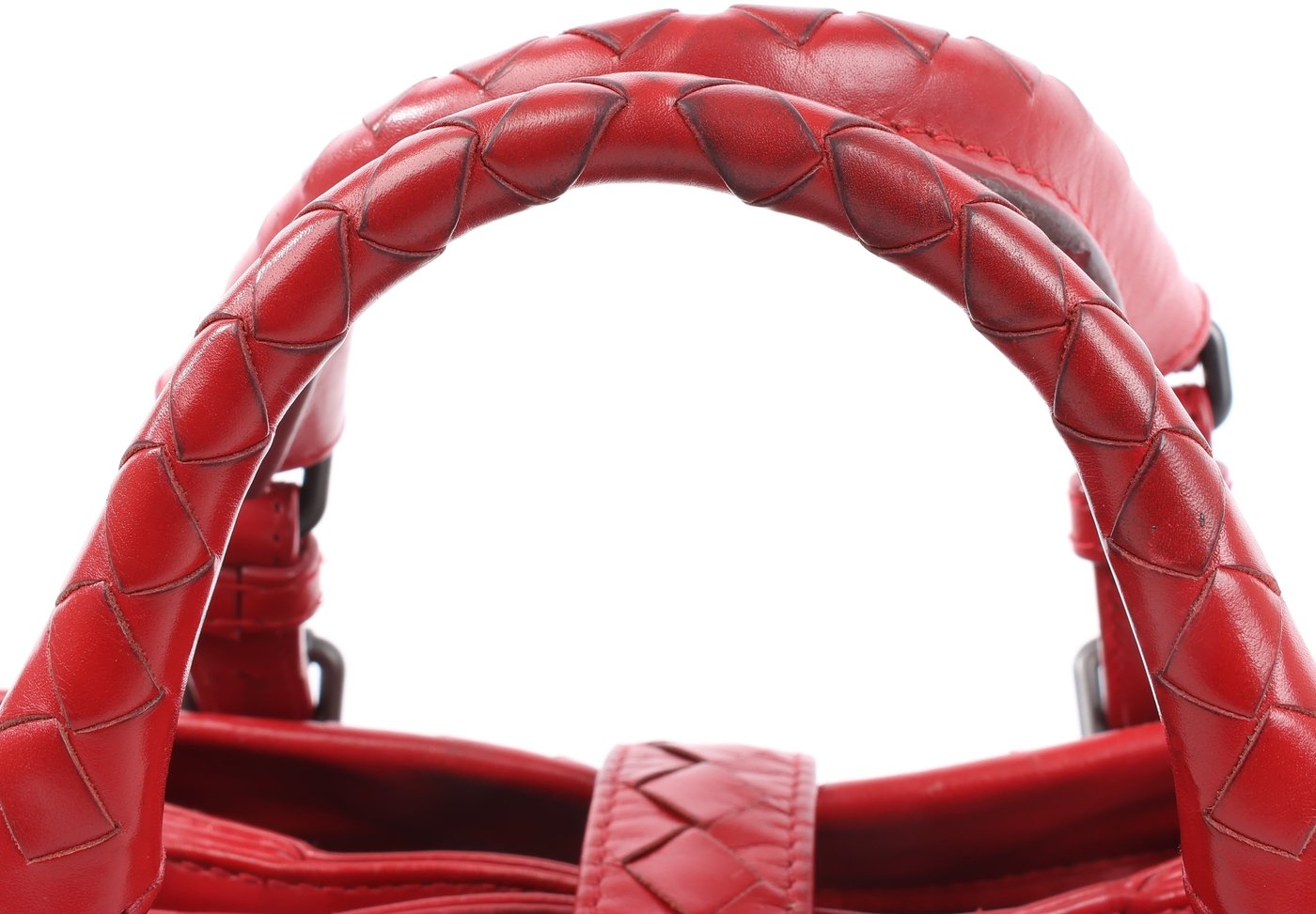 Bottega Veneta Intrecciato Roma Leather Handbag in Red
