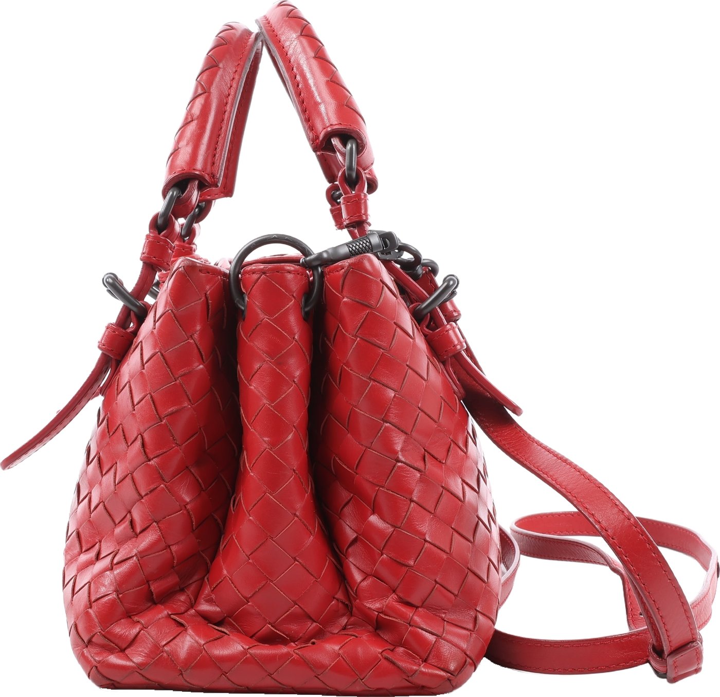 Bottega Veneta Intrecciato Roma Leather Handbag in Red