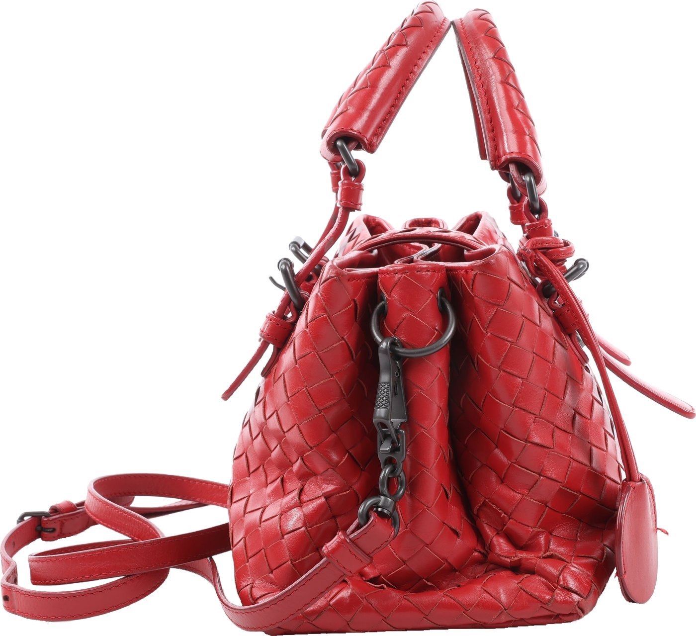 Bottega Veneta Intrecciato Roma Leather Handbag in Red