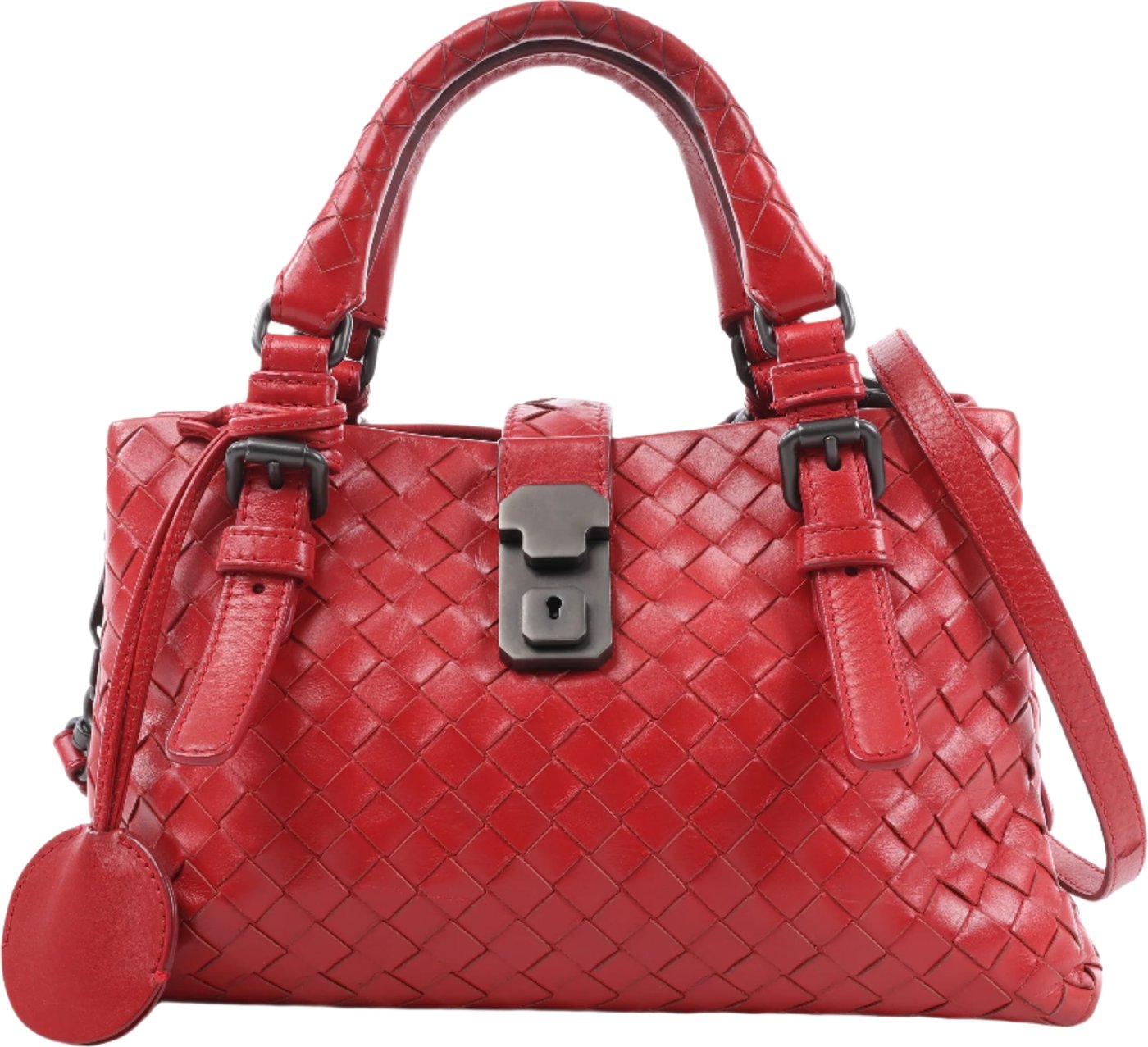 Bottega Veneta Intrecciato Roma Leather Handbag in Red