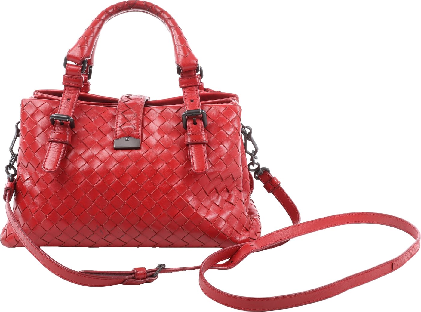 Bottega Veneta Intrecciato Roma Leather Handbag in Red
