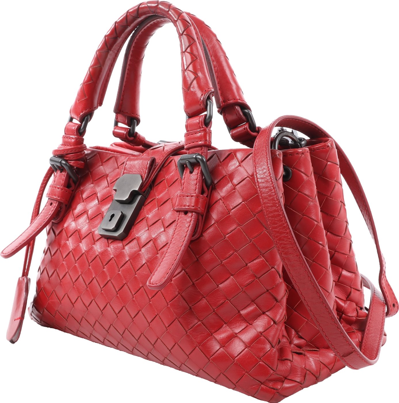 Bottega Veneta Intrecciato Roma Leather Handbag in Red