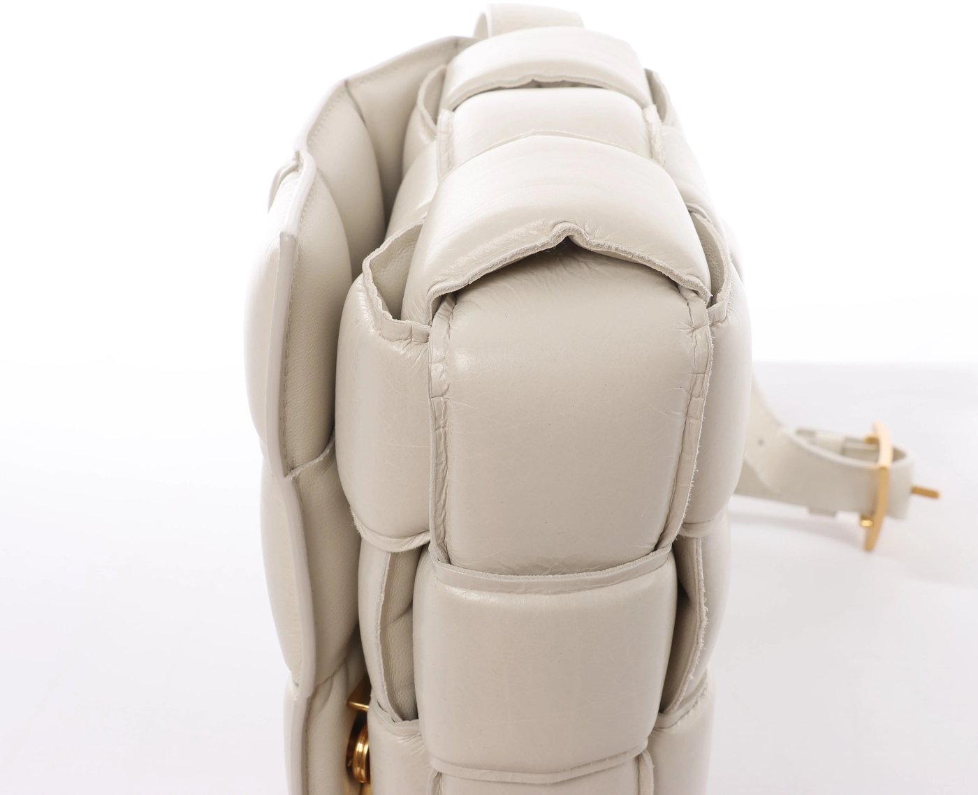 Bottega Veneta Padded Cassette Maxi Intrecciato Leather Crossbody Bag in White
