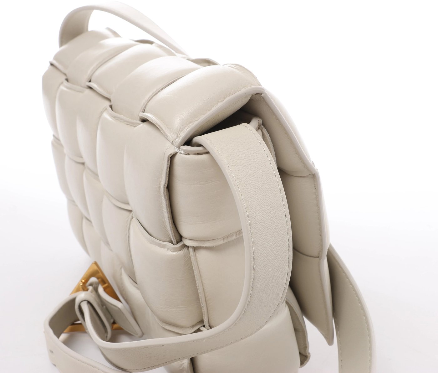 Bottega Veneta Padded Cassette Maxi Intrecciato Leather Crossbody Bag in White