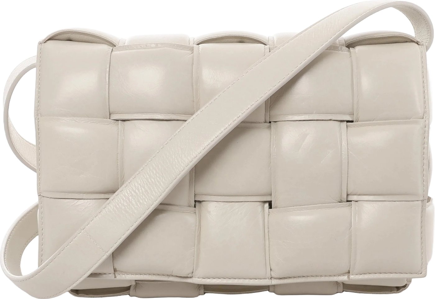 Bottega Veneta Padded Cassette Maxi Intrecciato Leather Crossbody Bag in White